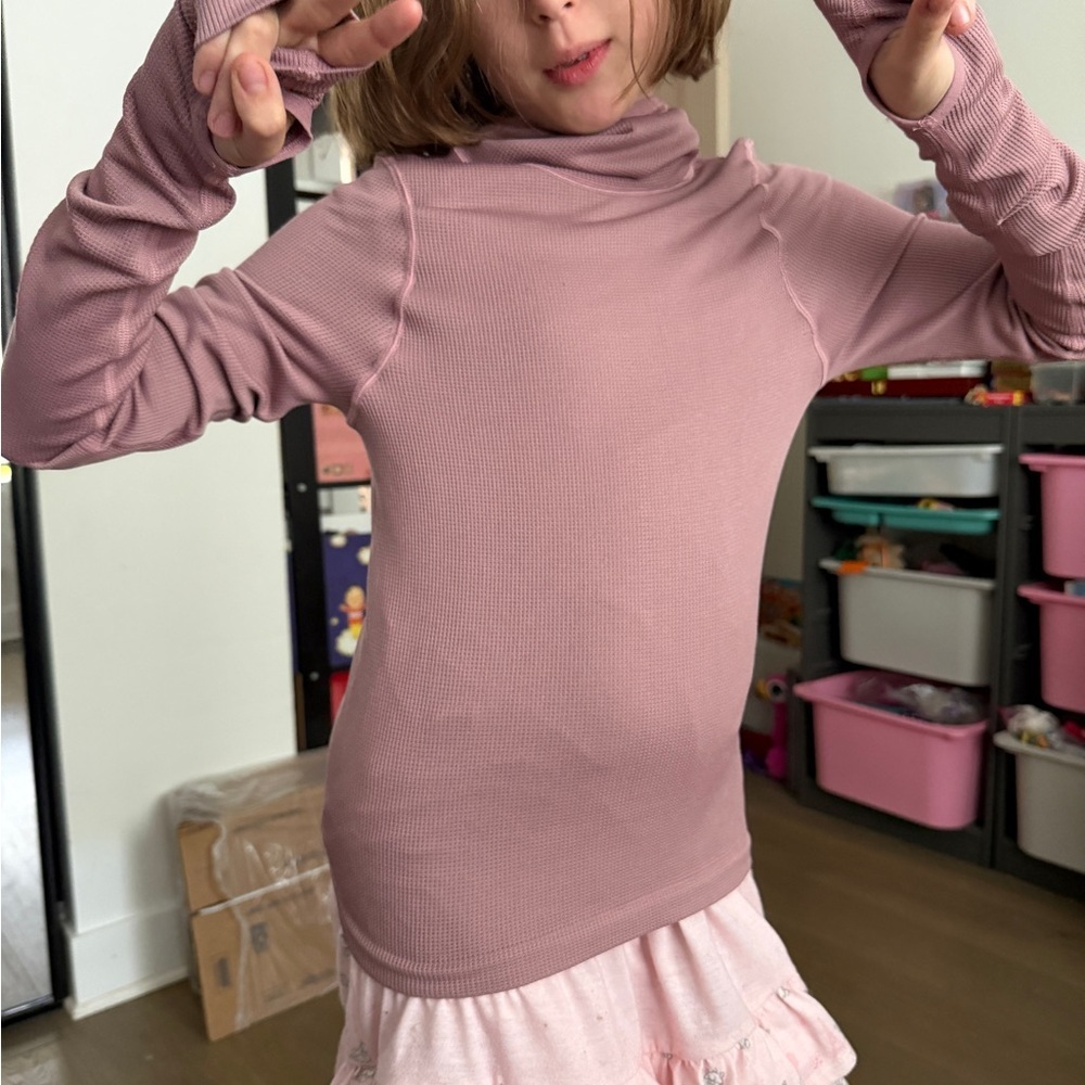 Kids Long Sleeve Turtleneck Top - Dusty Rose-Layering- Snow-12